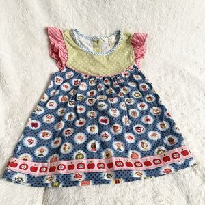 Matilda Jane Girls Dress Size 10 Apple Trim Ruffle Cap Sleeves Pink Green Blue